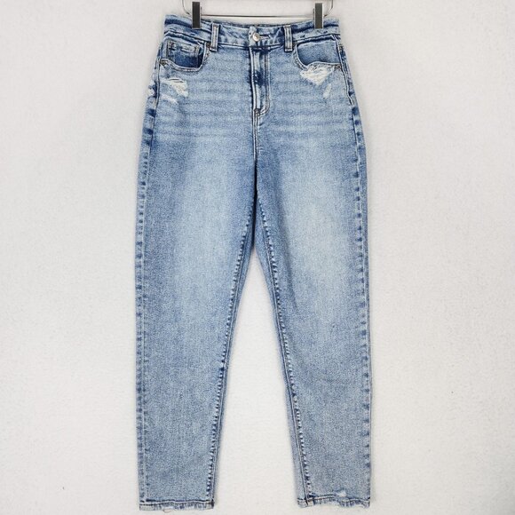 American Eagle Jeans Womens 4 Light Wash Curvy Mom Jean Distressed Stretch - Picture 1 of 13